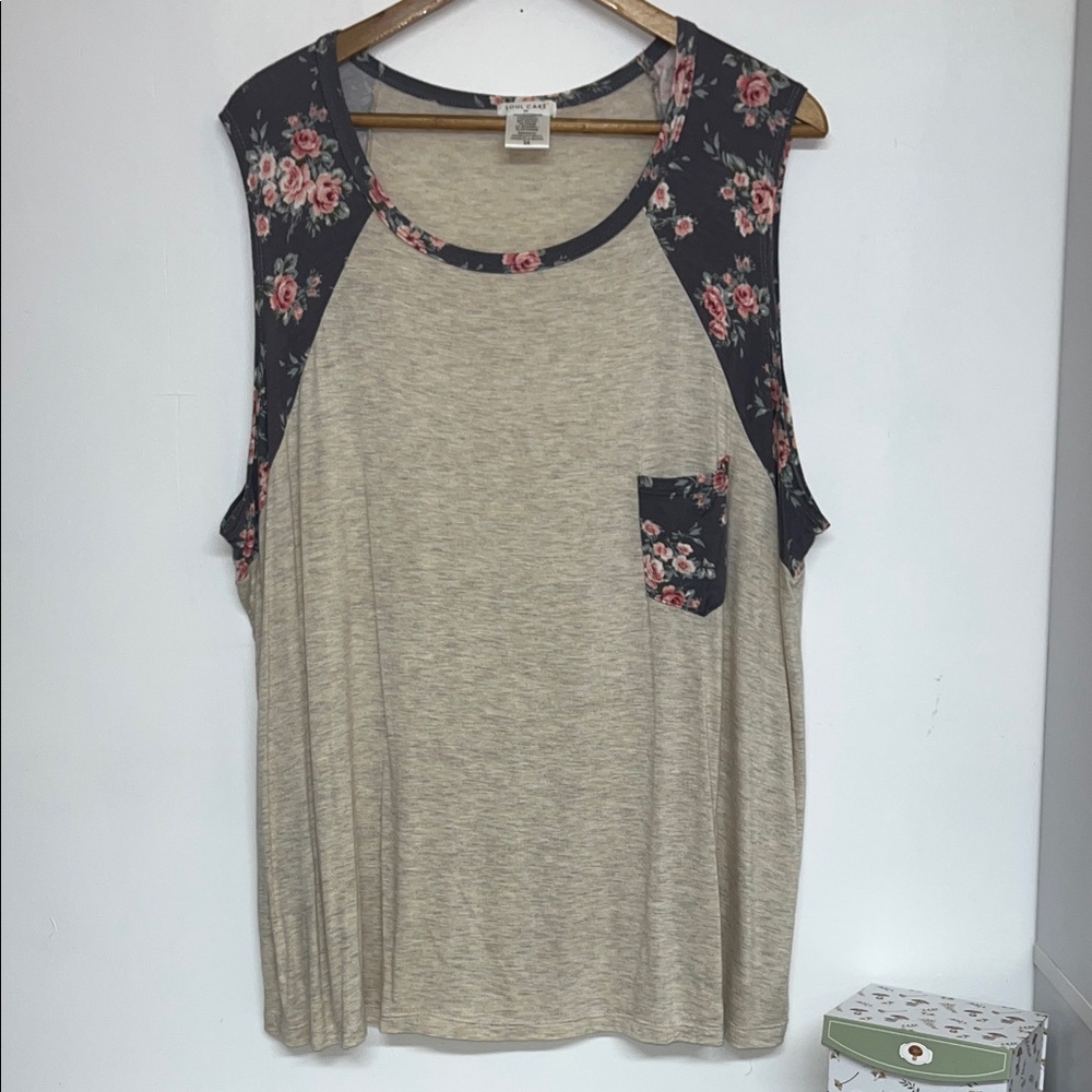 Soul Cake women’s 3X Lightweight Tank Top, Floral Detail, Soft, Stretch Plus